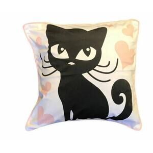 New Home Bedroom Wide Eyed Black Cat Kitten 18 x 18 Throw Pillow Home Decor Gift